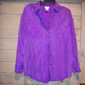 Vintage 100% Silk Purple Button Up